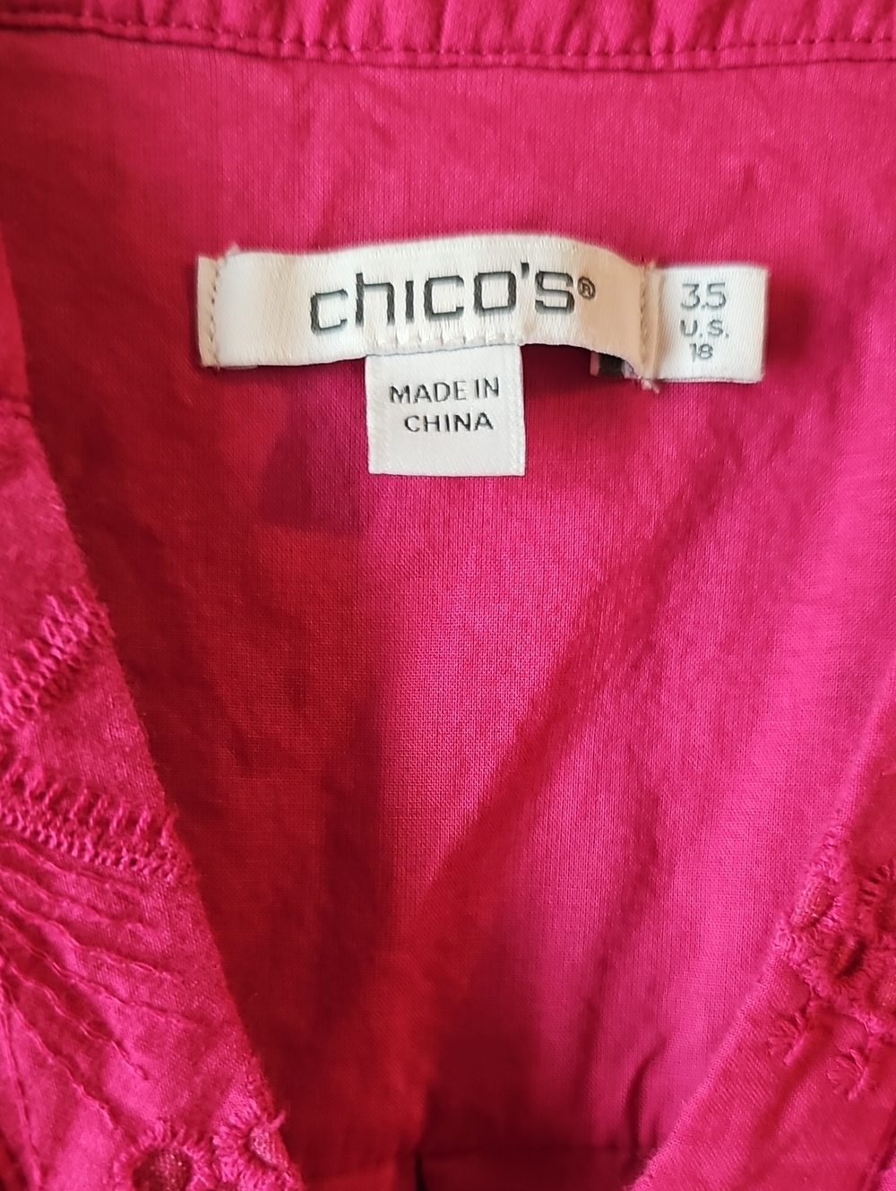 Chicos 3.5 Eyelet Popover Dress Bright Hot Pink Eyelet Sz 18 - Picture 4 of 5